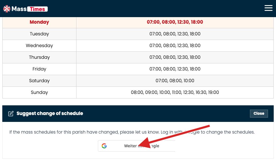 How to suggest a schedule change on a parish page